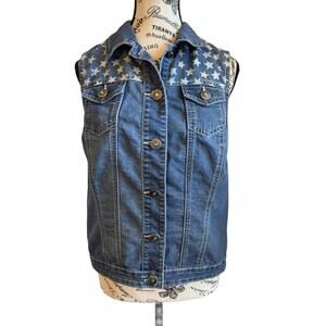 Baccini Denim Vest Women’s Small Blue With White Stars Decorative Buttons